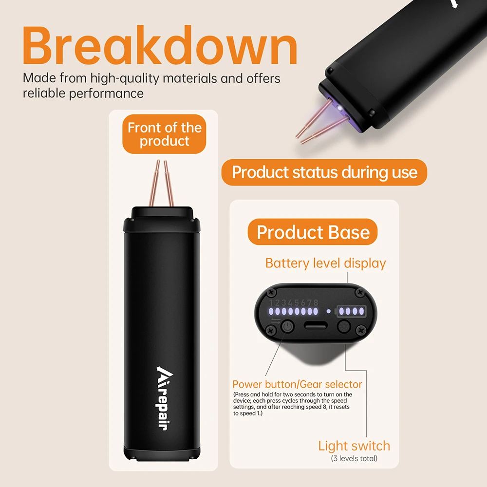 Handgehaltener Punktschweißer mit 8 einstellbaren Leistungsstufen für 18650 Lithium-Batterie DIY-Kit mit LED-Licht und Sicherheitsschutz – Detail 5