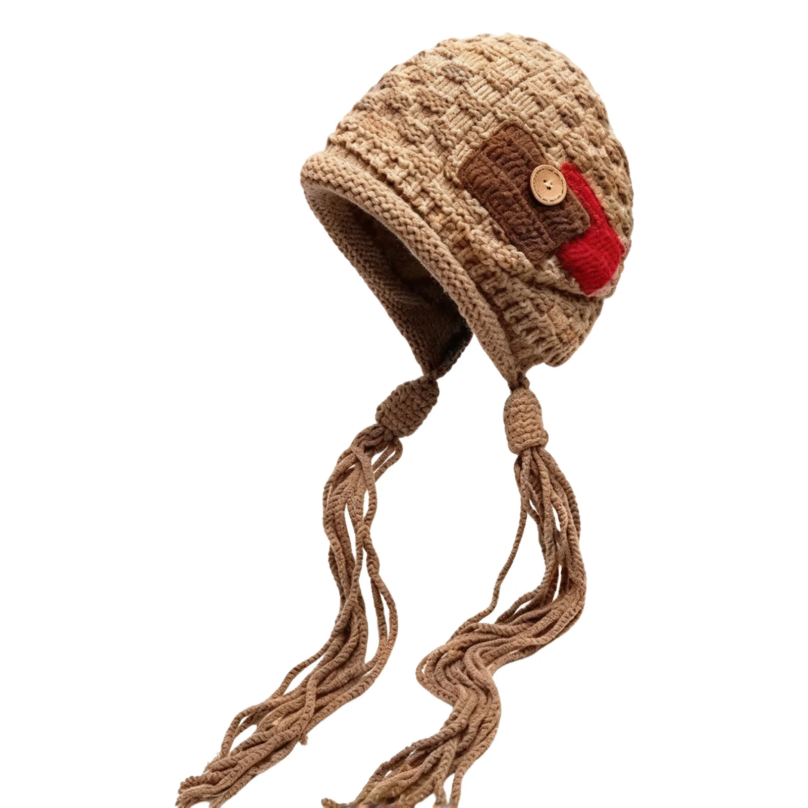 Stylish Beanie Hat Tassel Knit Cap for Winter Holiday Party Women's Warm Red Braided Headwear Soft Yarn Blend Outdoor Wear