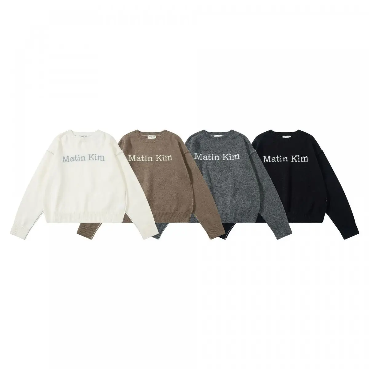Matin Kim Korean Niche Streetwear Brand Autumn Winter Logo Stitch Knit Crew Neck Pullover Sweater Unisex Oversized Versatile