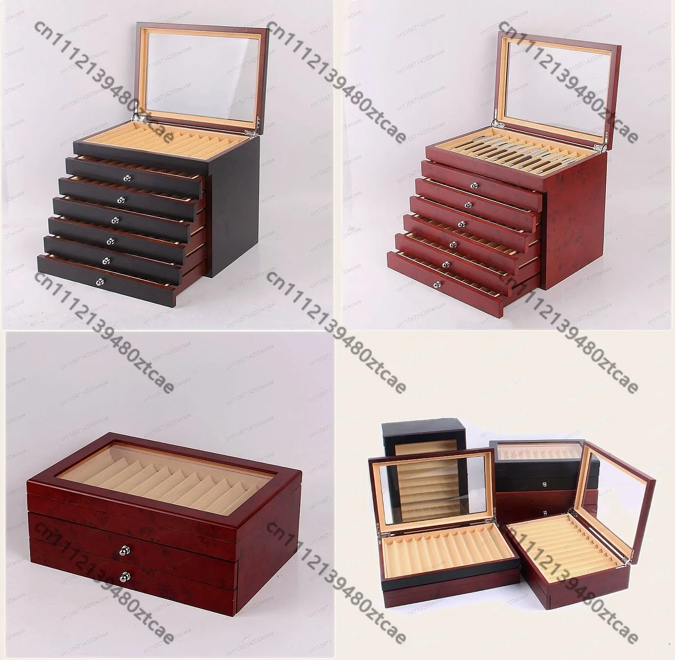 Black Burgundy Wooden Pen Display Storage Case 78 Pens Capacity Fountain Pen Collector Organizer Box with Transparent Window