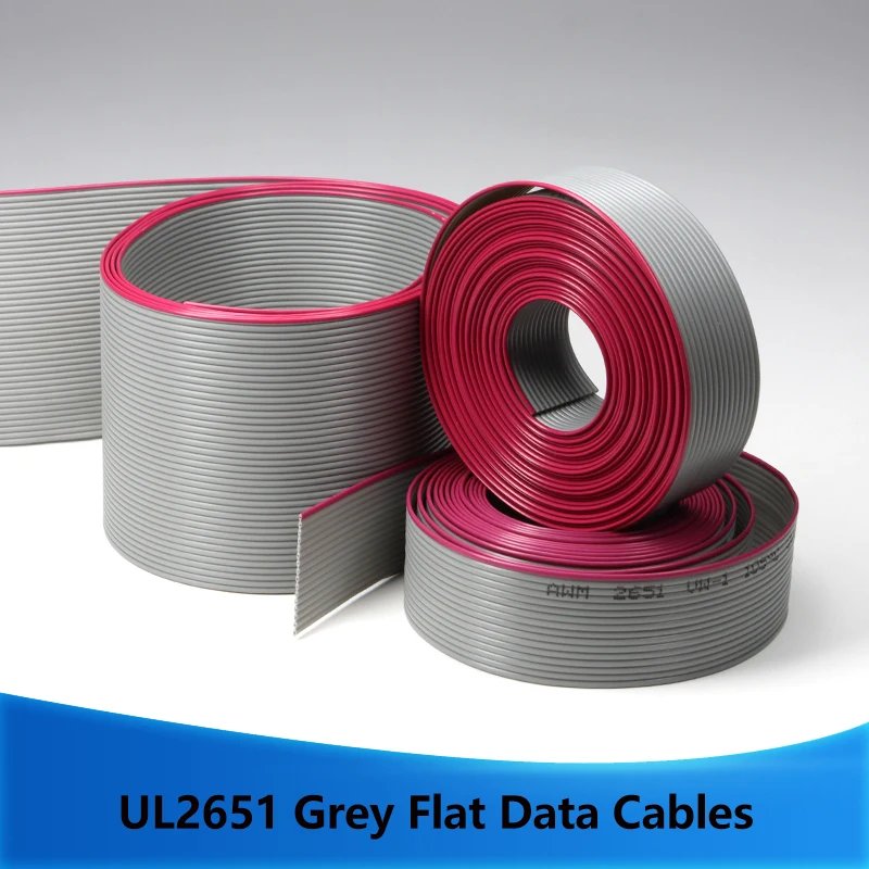 UL2651 Gray Flat Data Cable 28AWG 10 14 16 20 26 30 34 40 50 60 pins 300V 1.27mm Wire for 2.54mm IDC Connector 1~20m