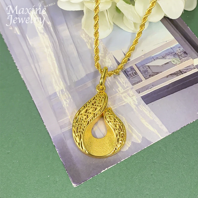 Spezielles Afrikanisches 18K Vergoldetes Kupfer-Schmuckset für Frauen Ohrringe Anhänger mit Kettenhalskette Braut Hochzeit Party Geschenke – Detail 2
