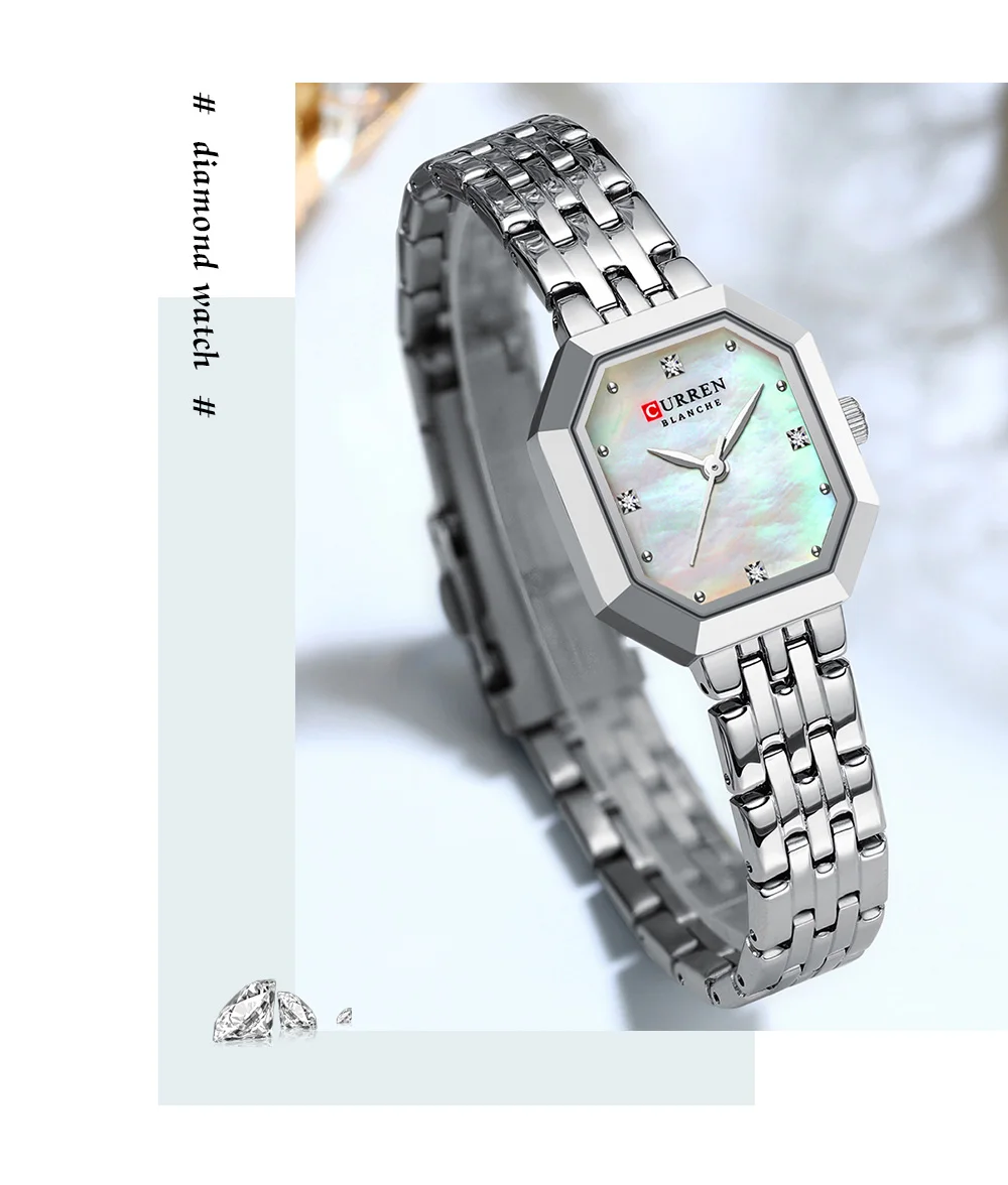 CURREN Elegance Damenarmbanduhr mit Rechteckzifferblatt, silberfarbenes Edelstahlarmband, Vintage, minimalistisches Quarz-Armbanduhr-Design. – Detail 10