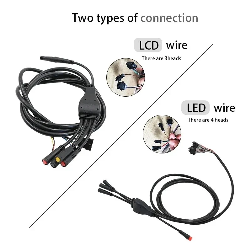 LED LCD Electric Bike Main Cable Ebike Waterproof Wire 3 to 4 Funcetional Connector E Bike Motor Extension Wire