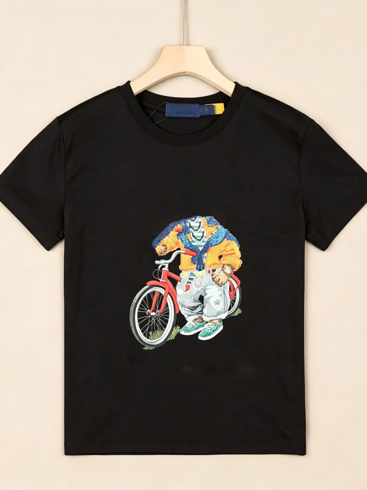 Comfortable Cotton Short Sleeve T-Shirt round Neck Cartoon Bicycle Print Casual Versatile Top for Women Breathable Skin-Friendly