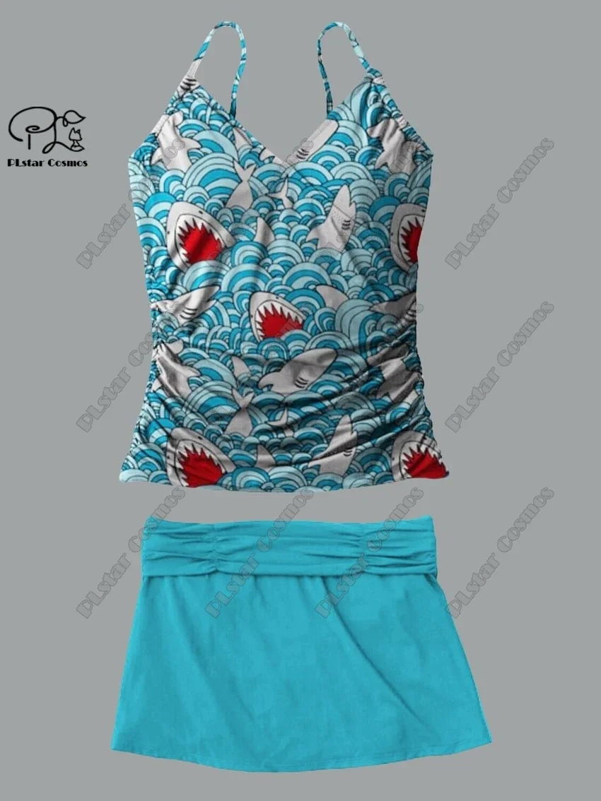 Scollo a v da donna estate piccola fresca stampa floreale pesce bretella gonna stile due pezzi costume da bagno vacanza nuovo costume da bagno Y-4