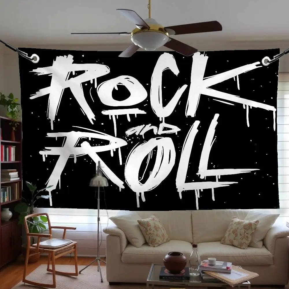 

Rock And Roll Flag Tapestry Funny Banner For College Dorm Room Bedroom Outdoor Living Room Wall Decor Party