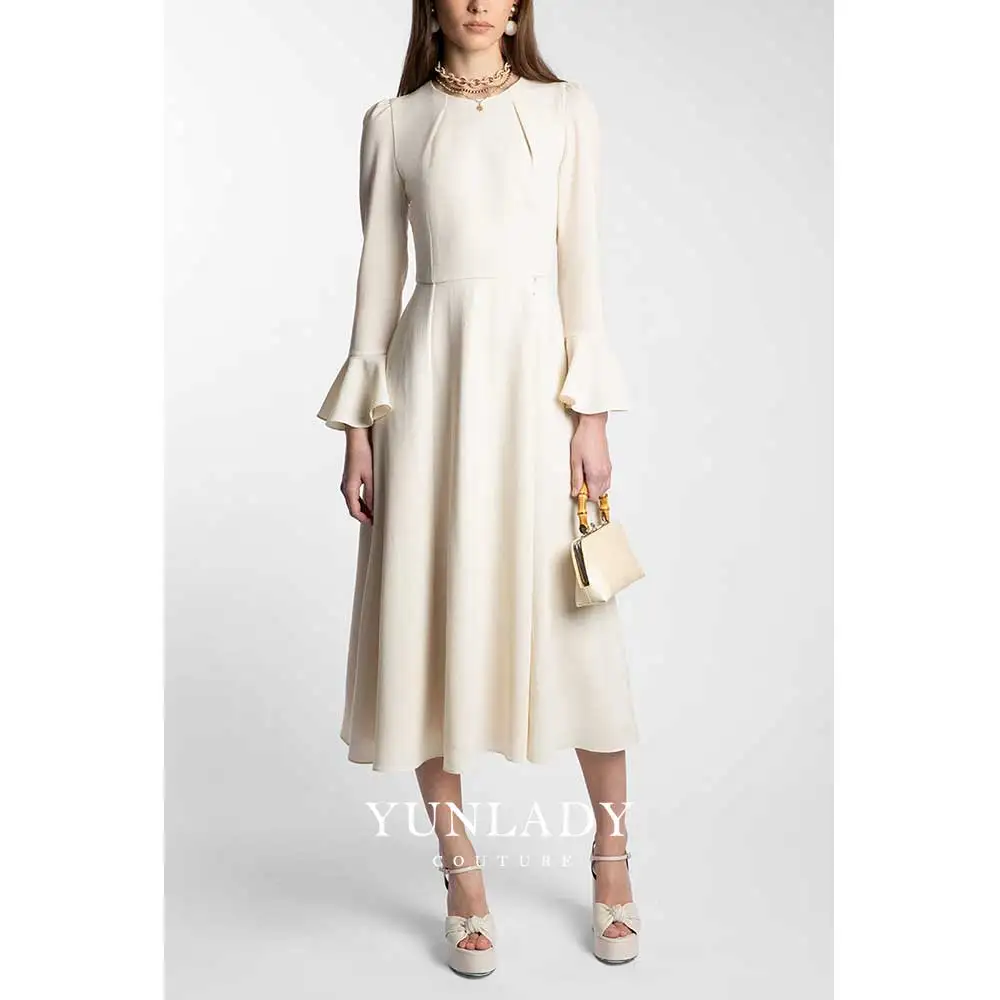 

YUNLAN Gorgeous Beige Saudi Arabia Long Sleeve Evening Dress 2024 Bride Wedding Dress Guest Prom Formal Occasion Dress Mom Dress