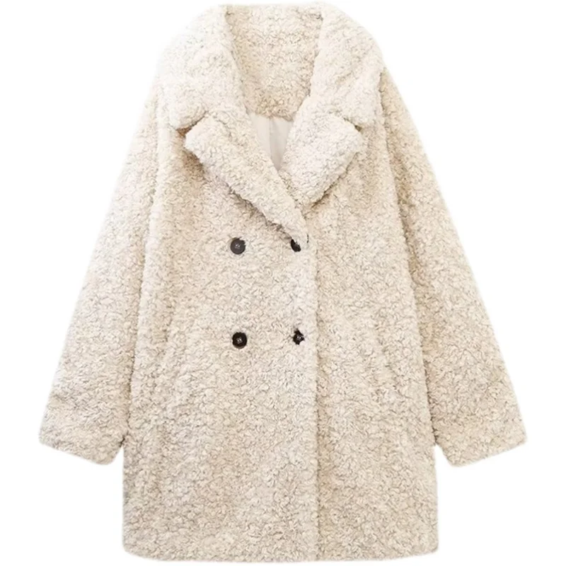 Casaco F de Inverno com Efeito de Pele Sintética Espa e Quente Novo Estilo com Três Botões, Lapela de Notch, Manga ...