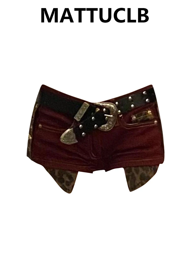 Summer Women Abi Y2k Streetwear Gyaru Denim Shorts Leopard Print 2000s Japanese Harajuku Jean Hot Pants Korean Dark Academia