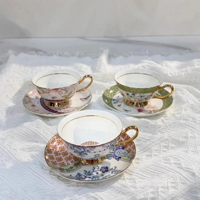 High Level of Appearance Cups and Plates Enamel Color Garden Afternoon Tea Coffee Cups and Dessert Plates Gifts