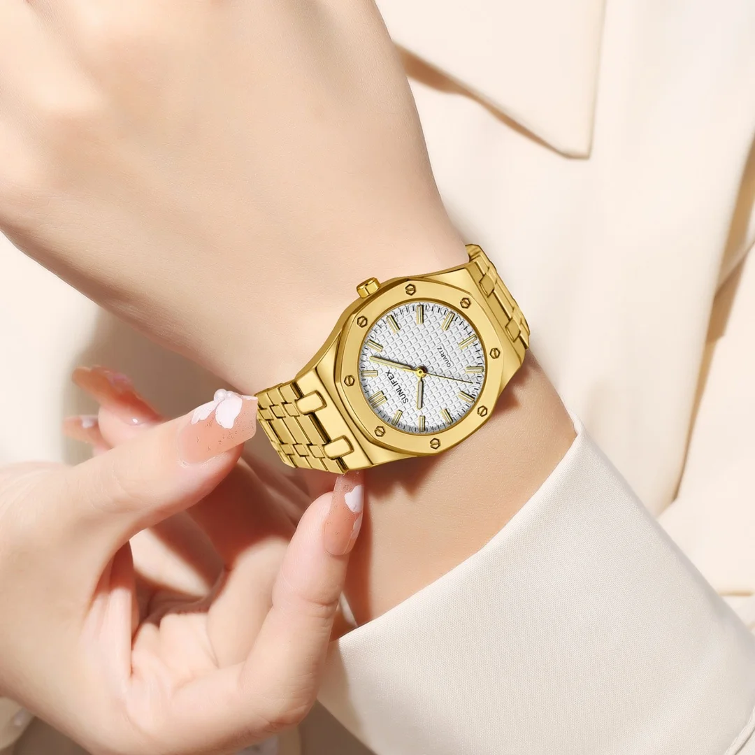 Sunlifex العلامة التجارية الأعلى السيدات الساعات المألوف الذهبي ساعة معصم Montre حزام ساعة كوارتز ساعة نسائية Reloj de mujer