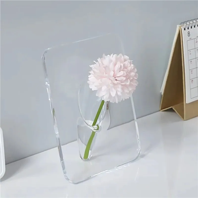Multifunctional Plastic Photo Frame Vase, Desktop Decor Flower Water Container for Home Office