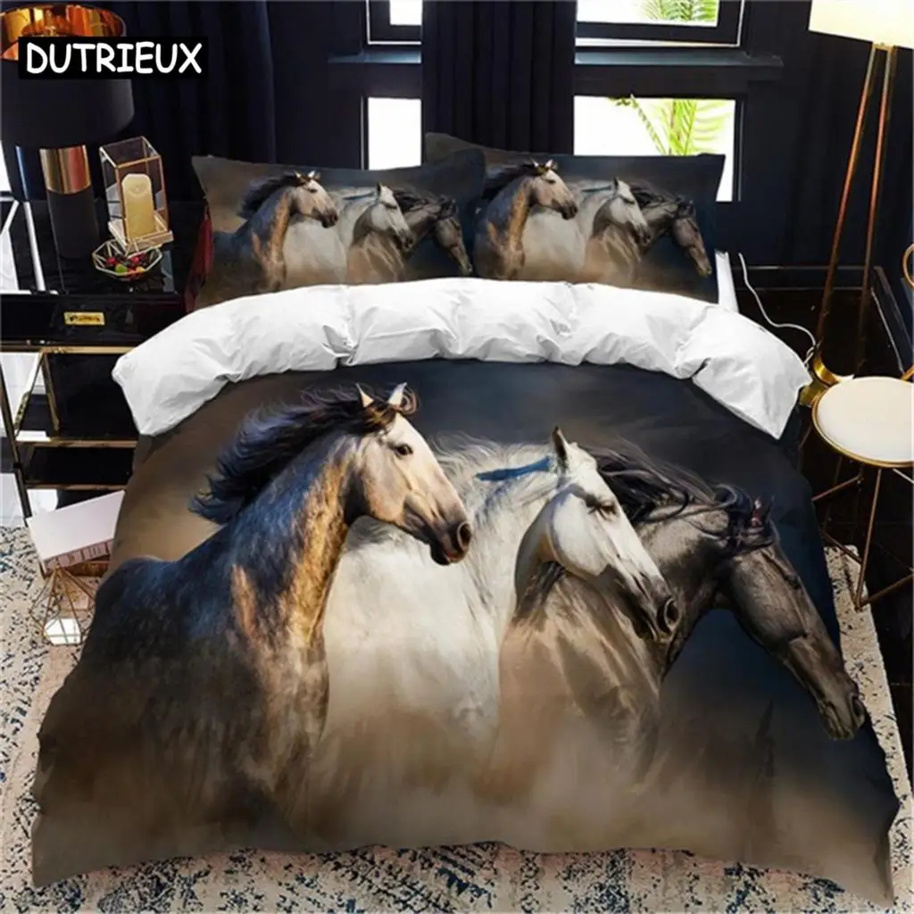 

Horses Printed Duvet Cover Set Twin Full Queen King Bedding Comforter Bedspread Soft Lightweight Quilt Animals Home Textile