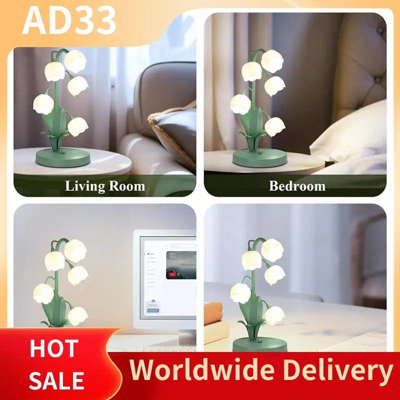 Top Deals Vintage Flower Table Lamp For Home, 5 Lily Of The Valley Bedside Lamps 3 Color Modes Nightstand Lamp For Bedroom US Pl