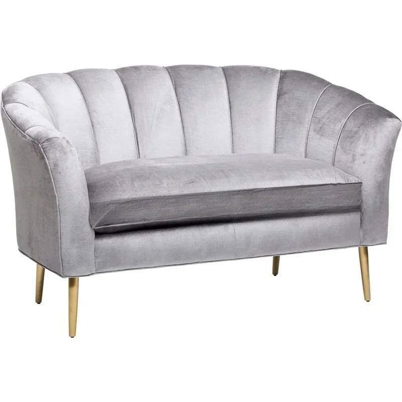 Nordic Modern Light Grey Velvet Sofa Furniture Club Leisure Sofa Studio Stainless Steel Reception Sofa