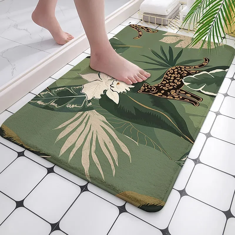 Tiger Leopard Prints Bathroom Mats Tropical Style Non-Slip Shower Room Floor Mats Living Room Home Decor Carpets Kitchen Rugs