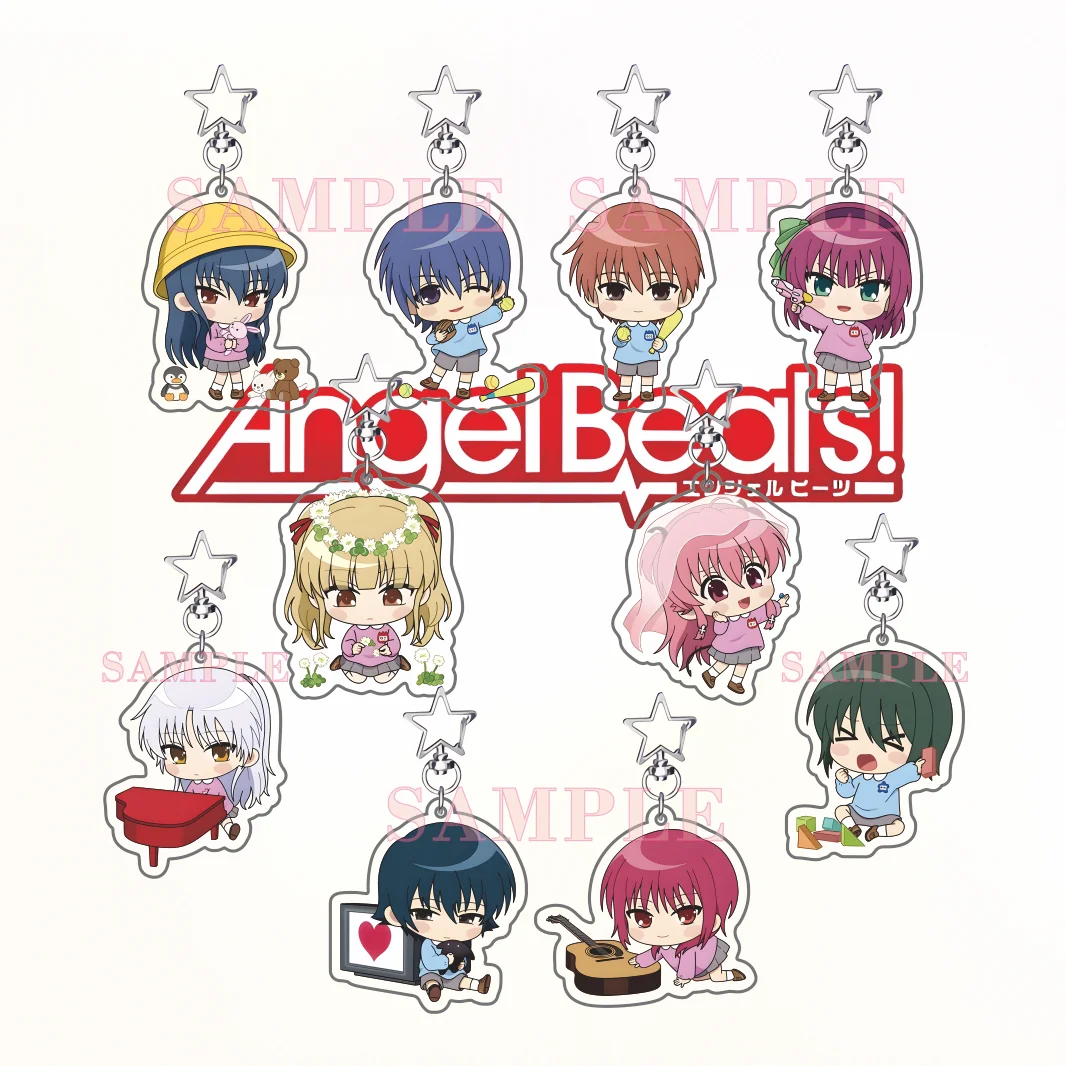 Anime Angel Beats！Cute chibi style Kindergarten Series Acrylic Keychain Charm Accessories Cute Bag Pendant Comic‑style Gift 6CM