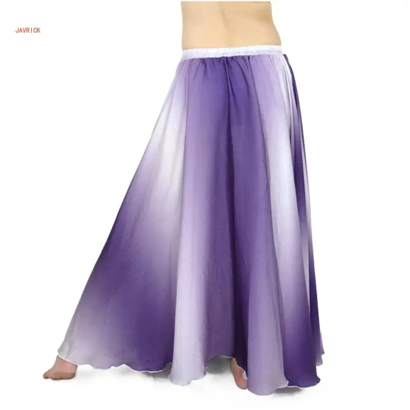 Women Elastic Waist Pull On Gradients Flowing Long Wrap Skirt Belly Dance Stage Performances Costumes Dance Accessories