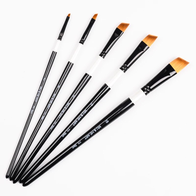 Korean Synthetic Hair PBT 0.07&0.1MM Slant Watercolor Acrylic Oil Painting Brush Wooden Handle Brass Ferrule 711S MU HE ART