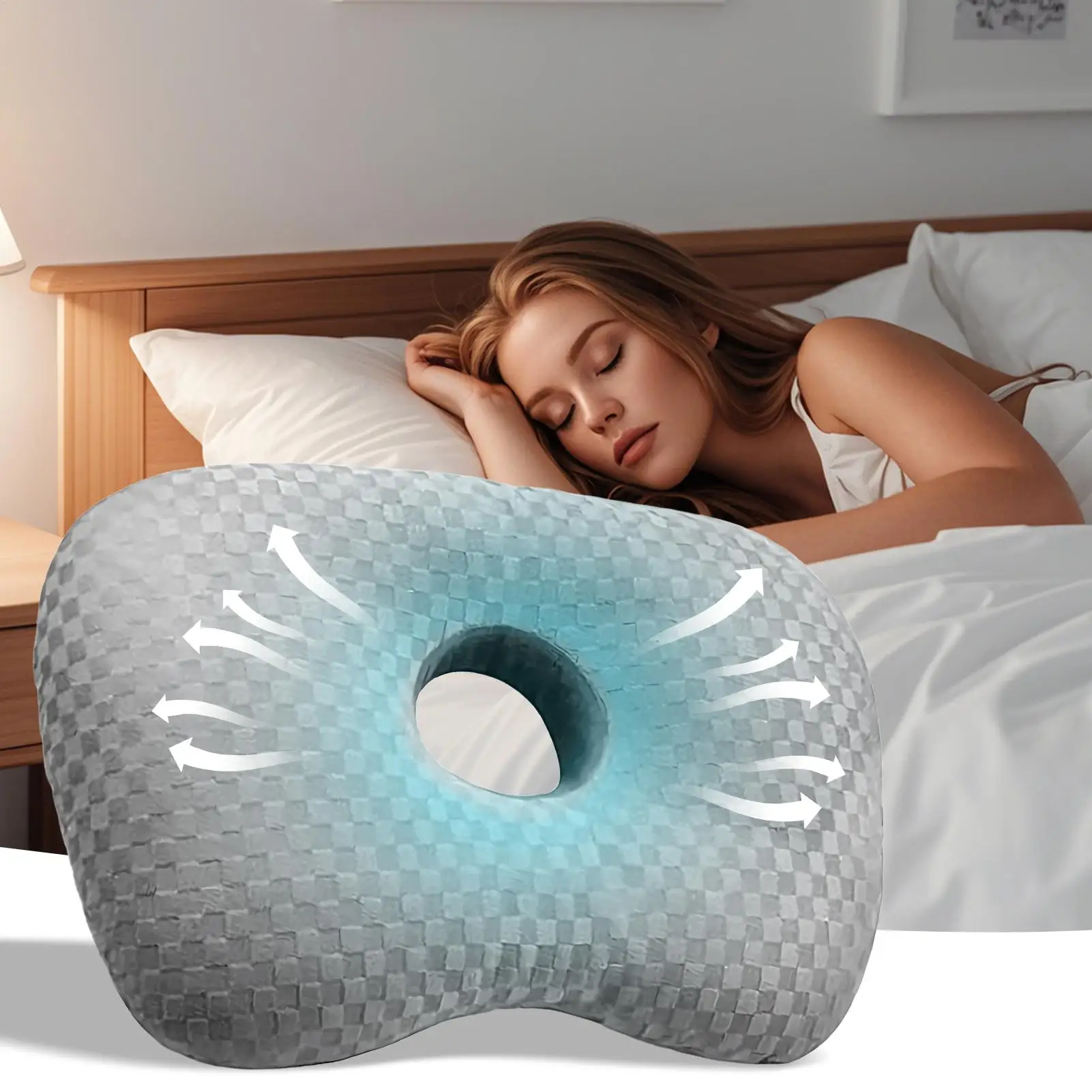 Side Sleeper Protective Sleeping Pillow Ear Piercing Pillow Ergonomic Discomfort Reducer Travel Stuffed Cushion Ear Guard Pillow