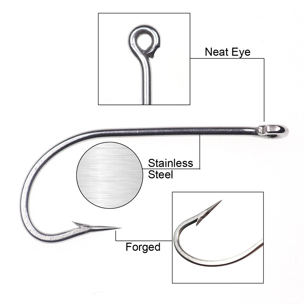 ICERIO 50PCS Stainless Steel O\'SHAUGHNESSY Long Shank Saltwater Fishing Hook Clouser Minnow Sculpin Streamer Fly Tying Hooks