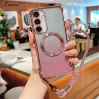 Glitter for Magsafe Wrist Chain Case for Samsung Galaxy S25 S24 Ultra S23 S22 Plus S21 S20 FE Magnetic Lanyard Gradient Cover