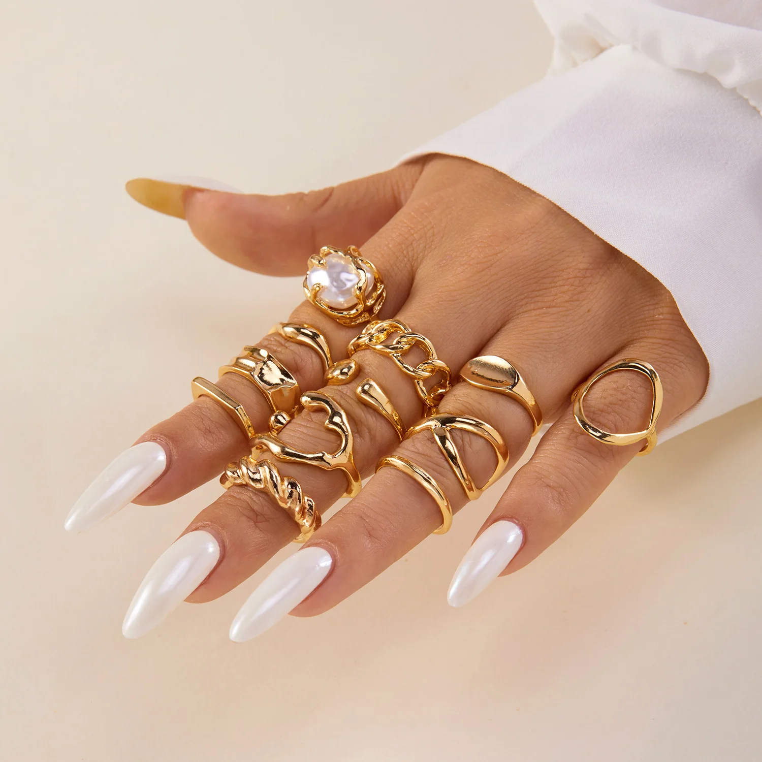 مجموعة خواتم مبالغ فيها شخصية زهرة الحمم البركانية الإغاثة صورة اللؤلؤ الإبداعية هندسية غير النظامية مزيج خواتم #4