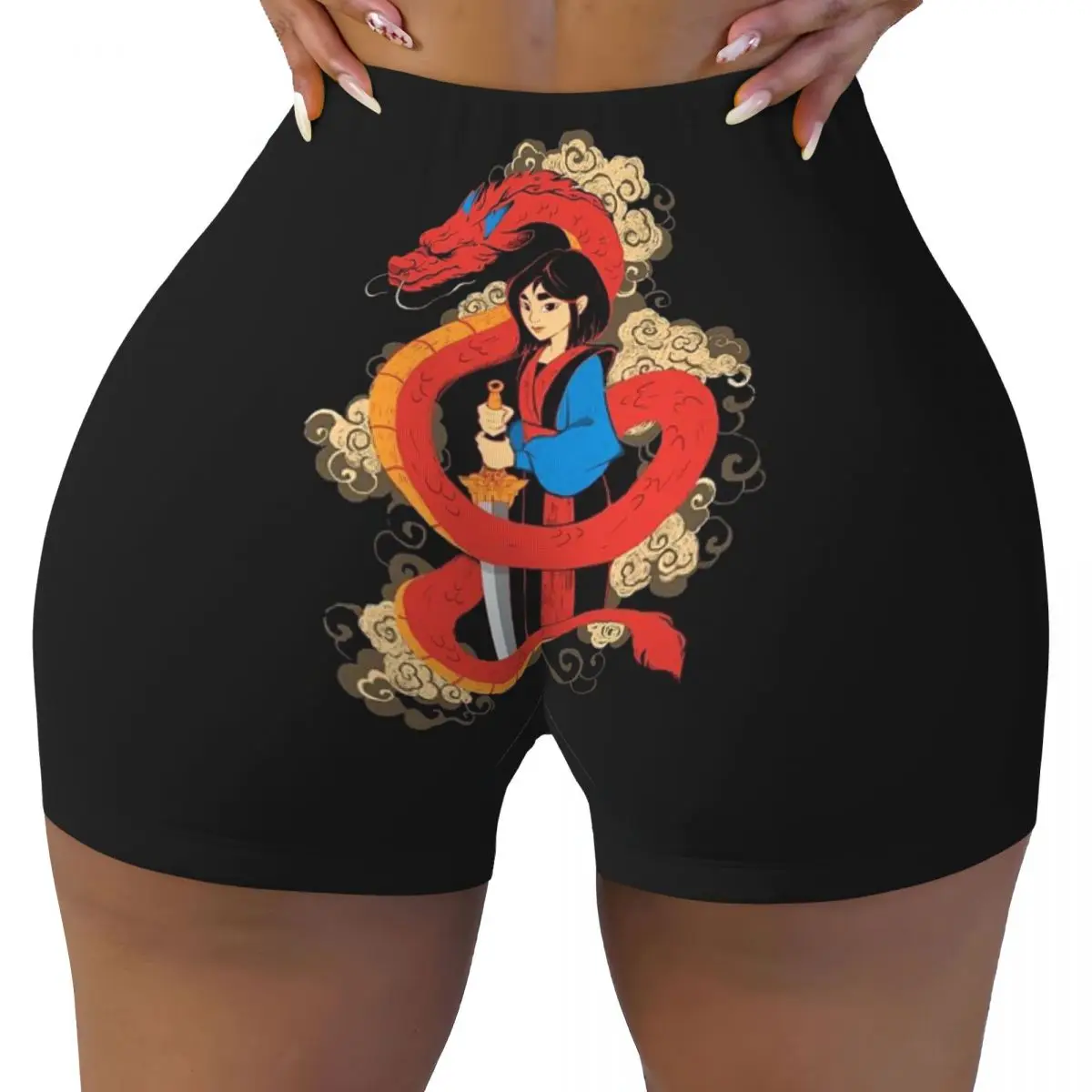 

Custom Mulan Mushu Dragon Workout Volleyball Biker Shorts Women Gym Yoga Shorts