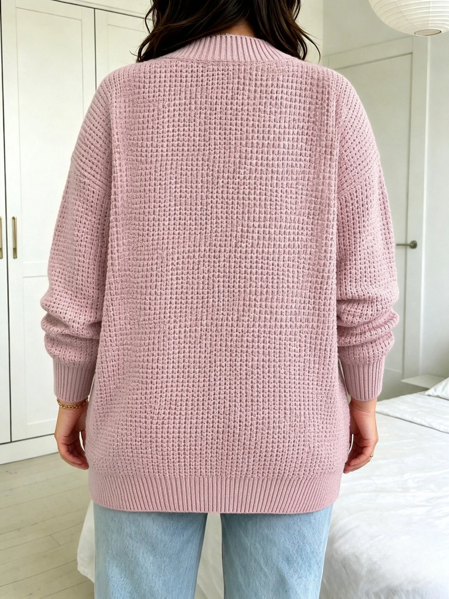 Plus Size Women's Elegant Open Cardigan Knitted Sweater Fall Winter Outerwear Loose Pocket Long Sleeve Top for Vacation Casual