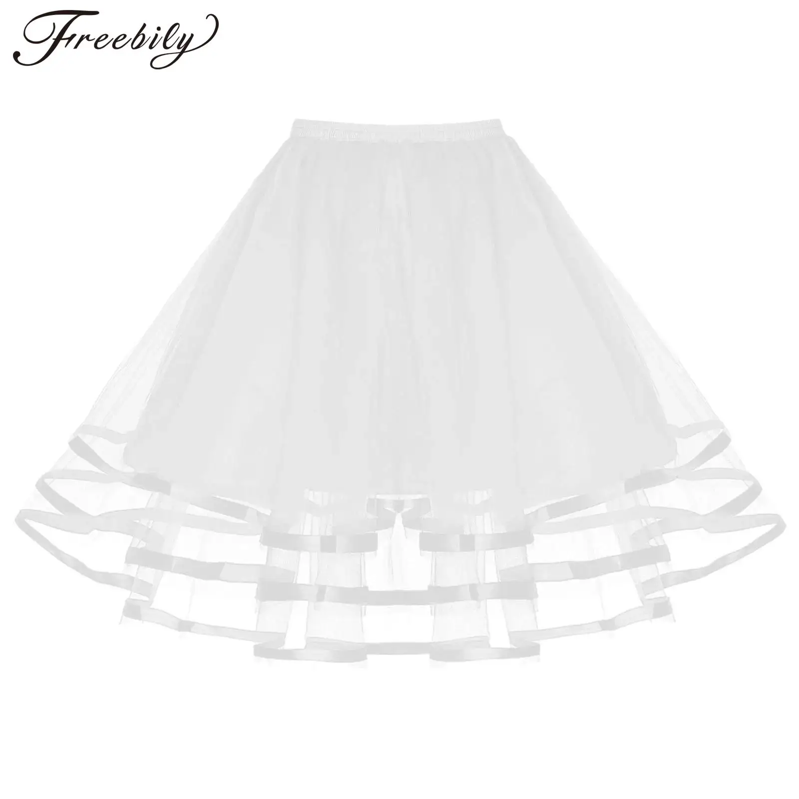 

Womens Girls Tiered Tulle Skirt Elastic Waist Hoopless Petticoat Puff A-line Skirts Underskirt for Under Dress Accessories