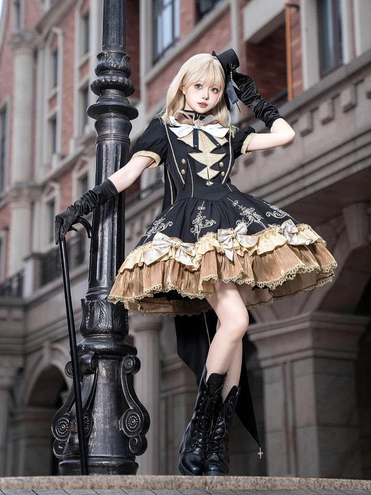 

New Gilded Vow Lolita Original Lolita Op Short Sleeved Dress Summer Campus Student Sweet Gothic Style Dress Set