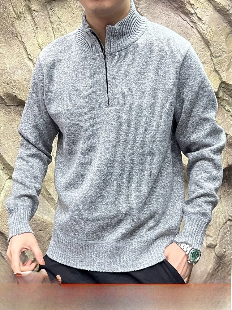 

Thiened Fce Lined f Вязаный свитер на молнии для мужчин с воротником-стойкой Осень-зима Faion Ci Sle Long Sve Top