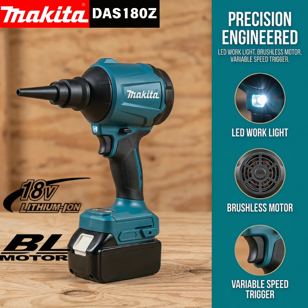Image of Makita DAS180 18V Bürstenloser Akku-Luftbläser Staubentfernungswerkzeug mit Düse für Maschinen- und Werkbankreinigung