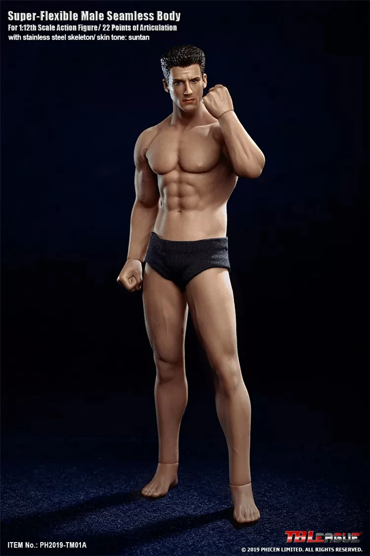 New TBLeague TM01A TM02A 1/12 Scale Male Suntan Seamless Body with Head Sculpt 6'' Man Super Flexible Action Figure Model
