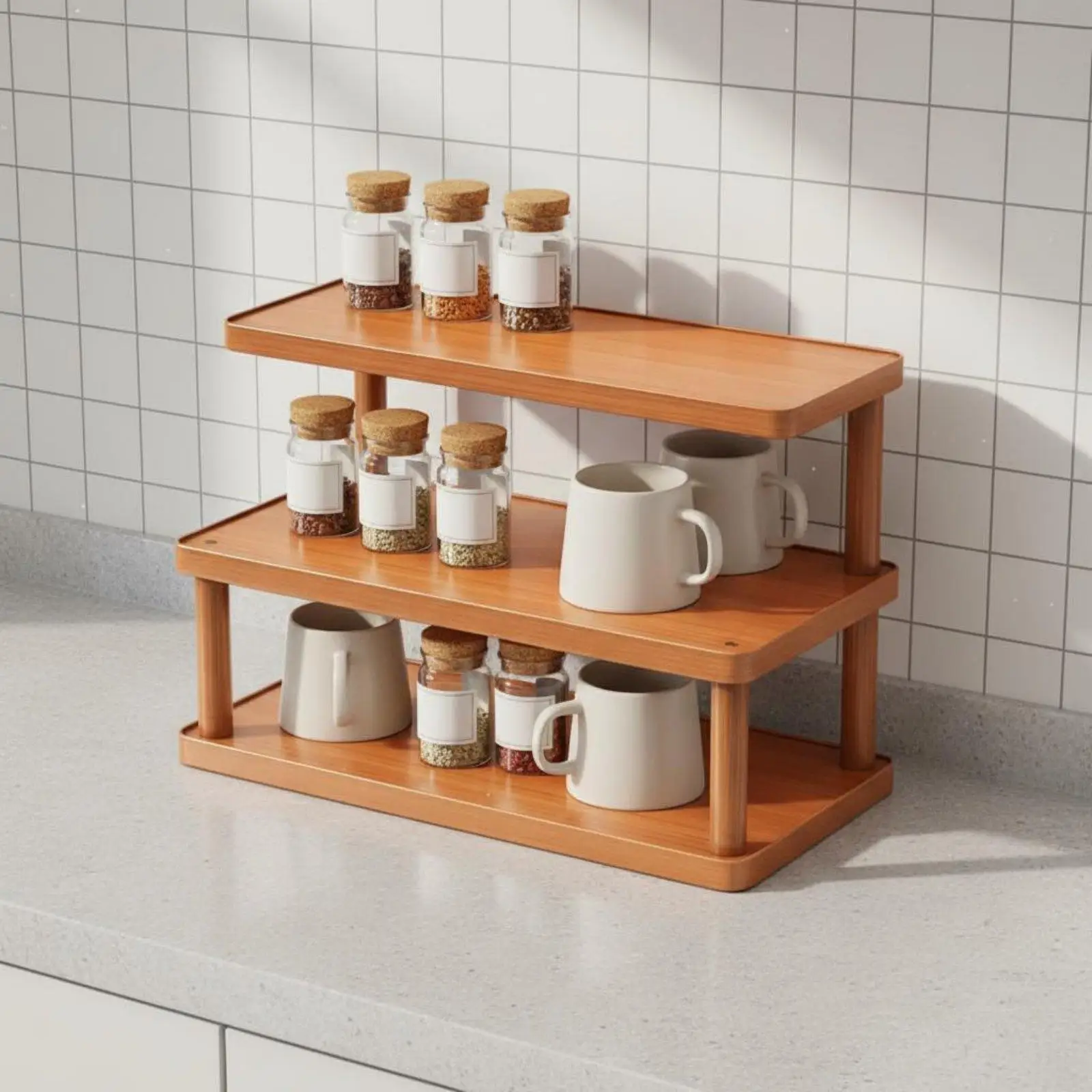 Tea Set Display Stand Space Saving Multi-Tier Cup Rack Large Capacity Desktop