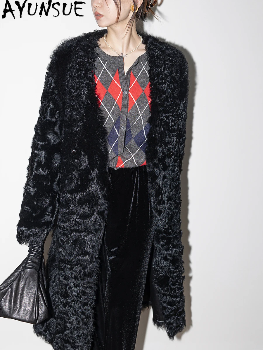 AYUNSUE Natürlicher Schaffell-Pelzmantel für Damen, Winterjacken, 2025, luxuriöse Kleidung, weiblich, langer Stil, echte Lederjacke, Servies Sierra