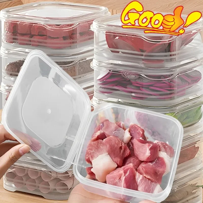 

1/10PCS Fridge Freezing Storage Box Food Grade Plastic Vegetable Fruit Preservation Box Transparent Frozen Meat Sealed Container