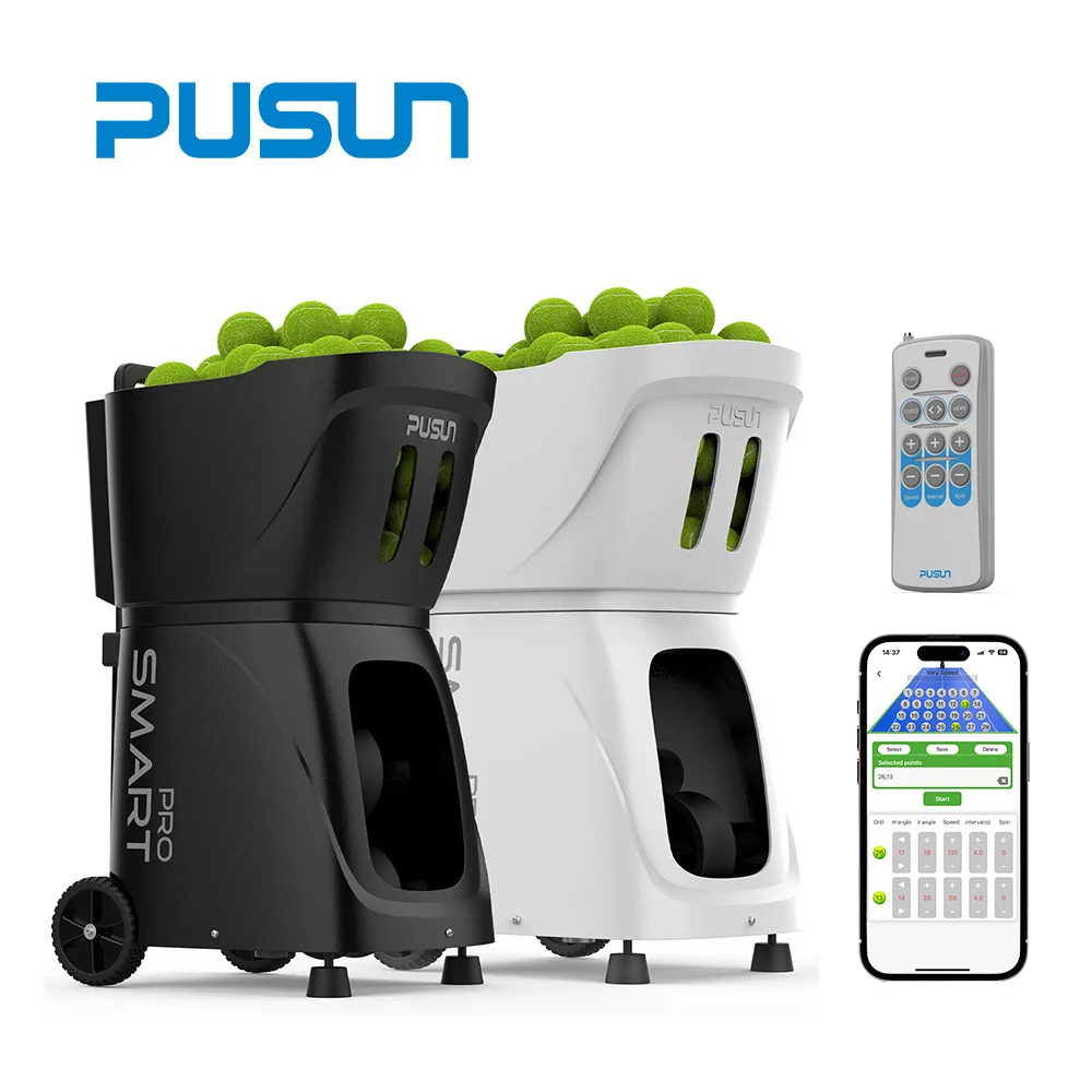 Professional Tennis Ball Machine Coach Pusun Automatic APP Control Tennis Ball Launch Training Equipment Shooting Machine