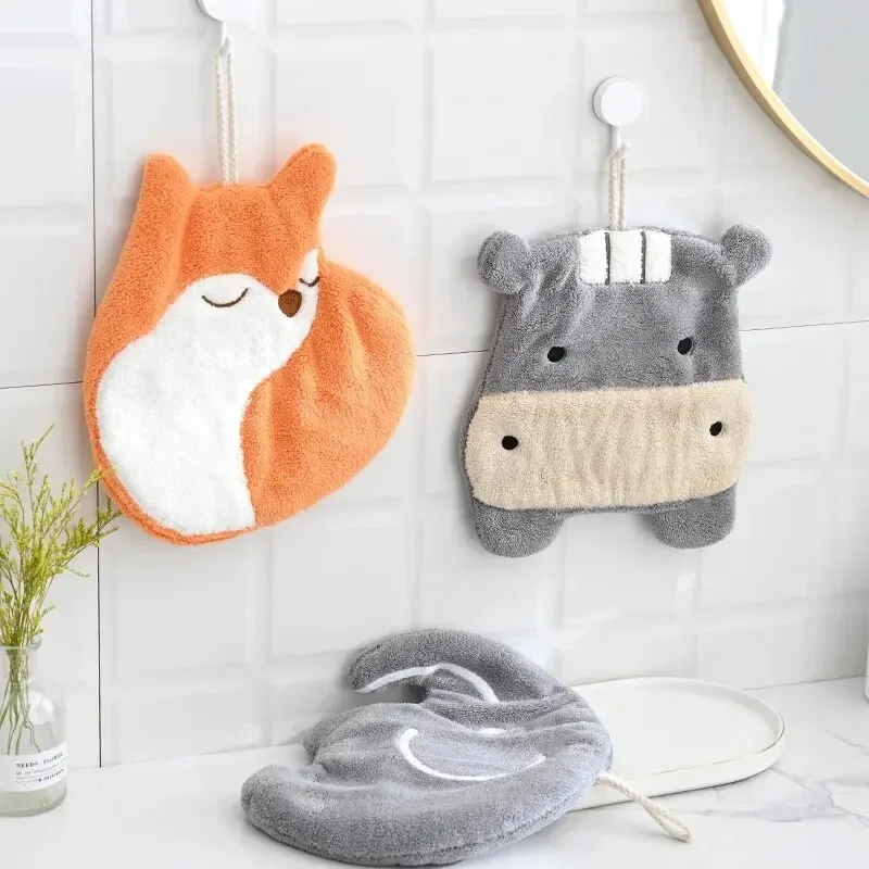 New Cartoon Little Fox Towel Cute Children Hang Type Thickened Absorbent Hand Cloth Bathroom Quick-drying Cloth