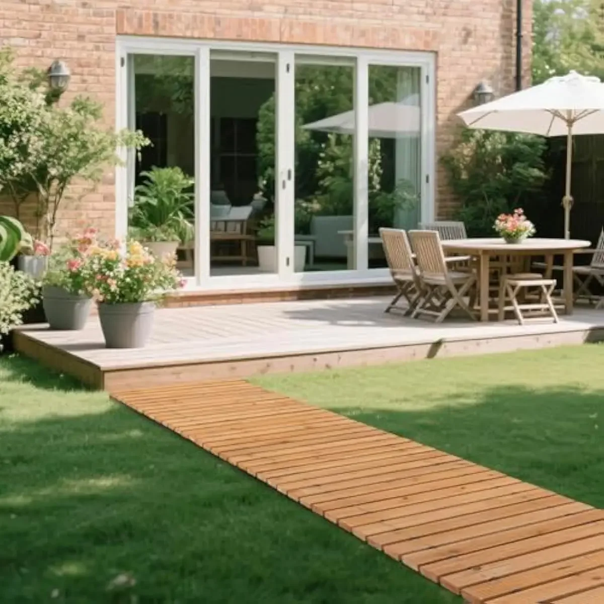 8FT Cedar Strip Pathway with Textured Anti-Slip Surface – Straight Outdoor Walkway for Lawn Patio Deck Yard Beach – Flexible Rub