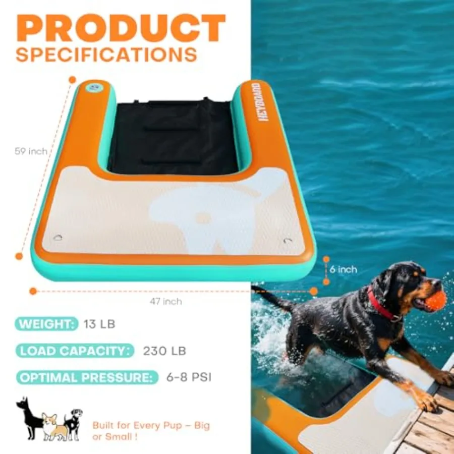 Inflatable Dog Pool Ramp for Large Dogs: EVA Non-Slip Floating Pontoon Ladder Steps for Dock, Boat, Pool Lake Blue, Supports Up
