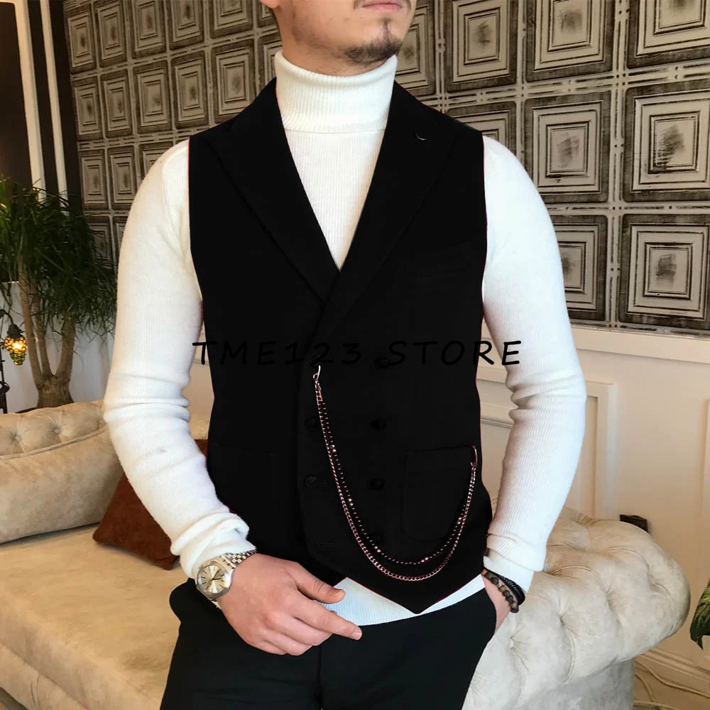 Men's Suede V-neck Single-breasted Casual Business Vest Suit Male Steampunk Cufflinks Elegant Suits Man Dress Vests Formal Gilet