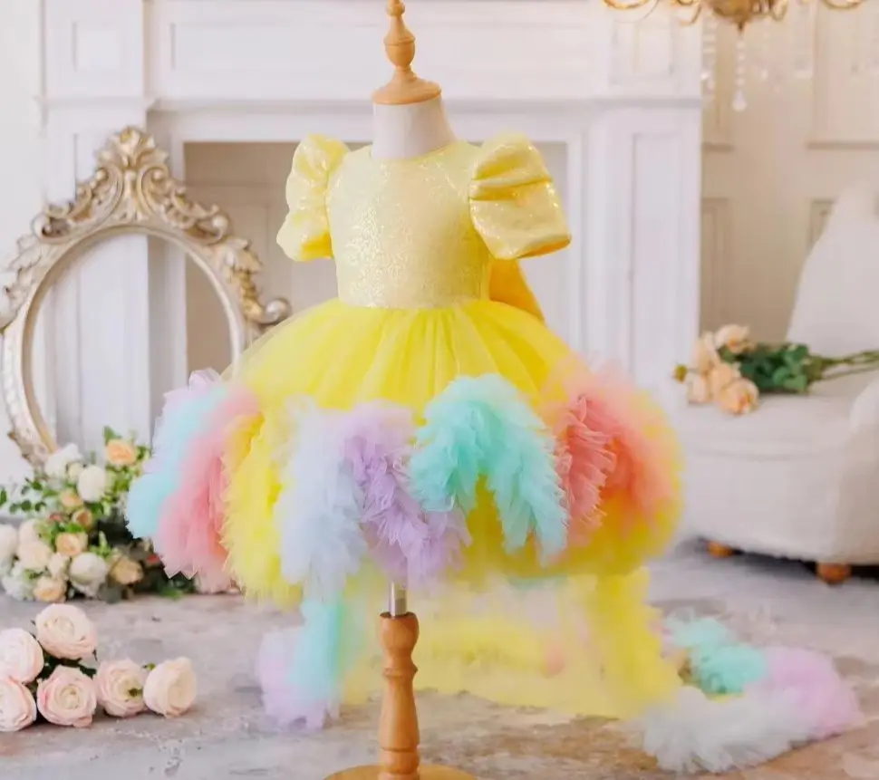 Kid Party Dress for Occasions Trailing Sequins Girl Princess Dresses Puffy Children Colorful Clothes 2-6 Years