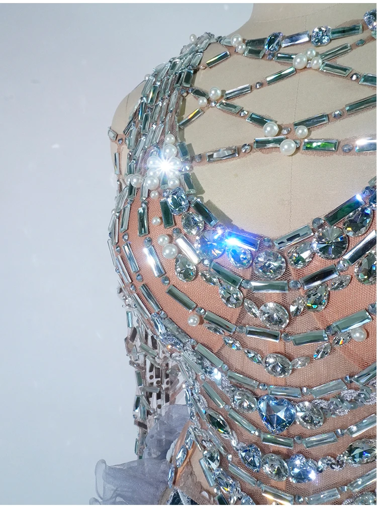 new 2025 sparkle Evening dress for women crystal sequin club party birthday wedding stage performance festival singer clothing