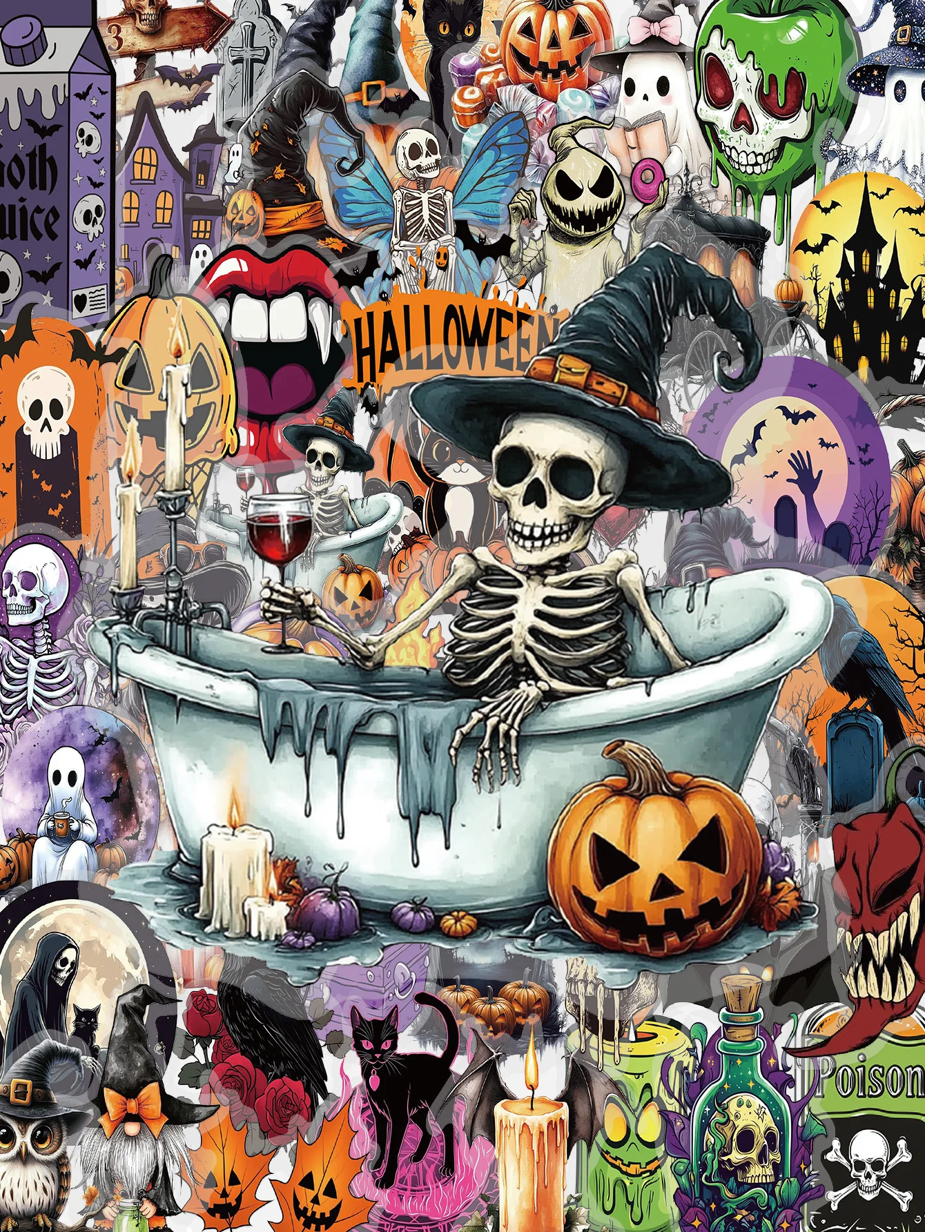 50 SZTUK Naklejek PET na Halloween Szkielet Dynia Czarny Kot Świeca Zamek Kreatywna Dekoracja Artystyczna Etui na Telefon Album na Wycinki Kubek na Wodę