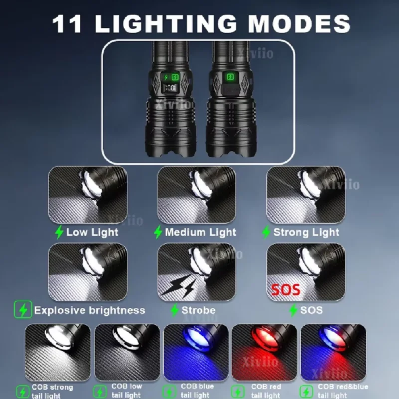 998000000LM Ultra Powerful Flashlights Super Bright Lamp Rechargeable LED Tactical Torch Outdoor Adventure Fishing Camping