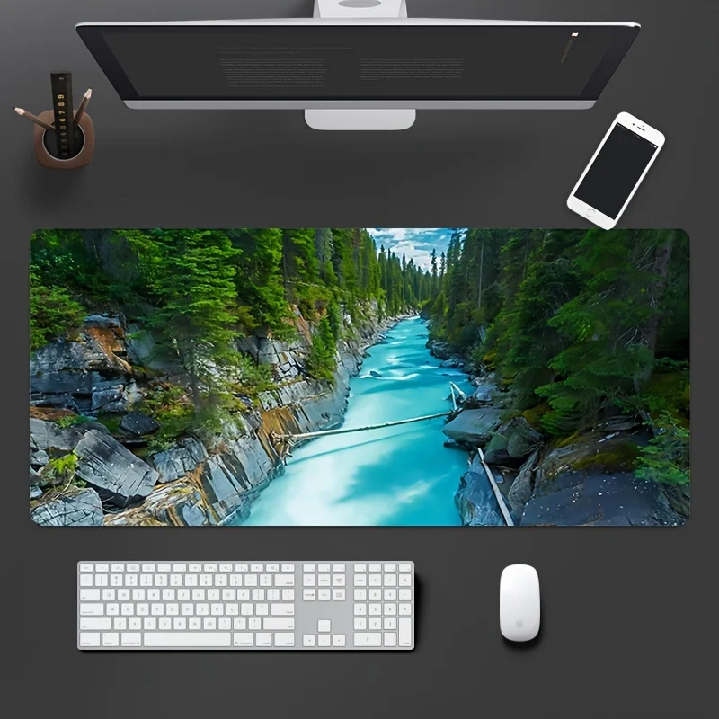 River Scenery Mouse Pad - Natural rubber non-slip desktop pad with rolled edge design, durable for computer and gaming surfaces