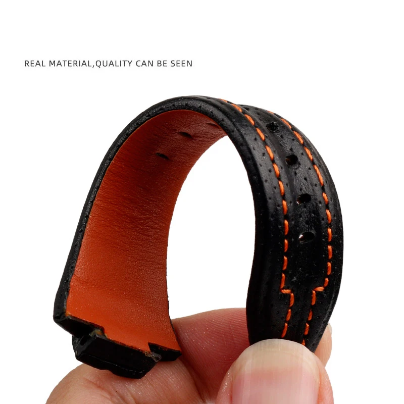 For SEIKO Leather Strap Sportura Series SNL017 SNA595 029P2/021P1 Bracelet 7L22-0AE0 Black Orange Line Watchband Convex 27*15mm