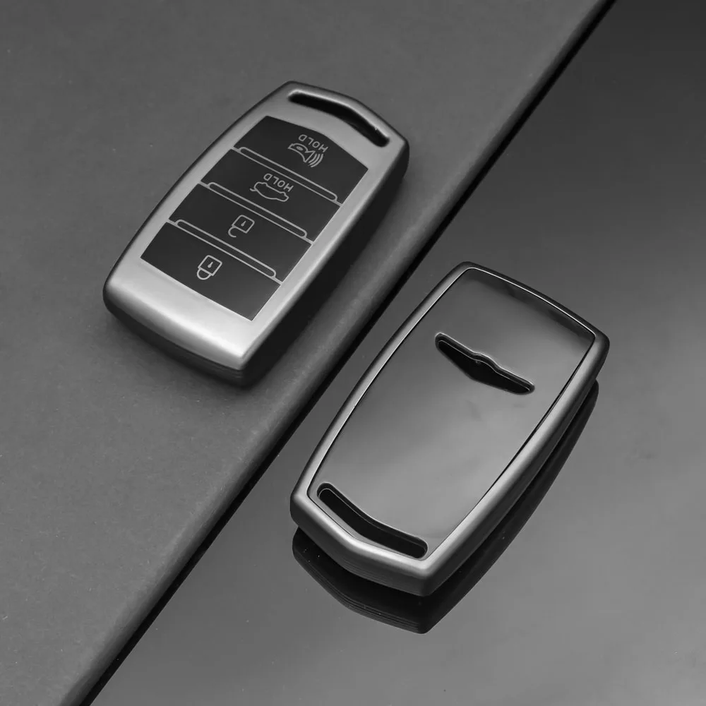 Grey TPU Car Key Case Cover Shell Fob Holder for Hyundai Genesis G70 G80 G90 2017-2020 Auto Keychain Protector Accessories